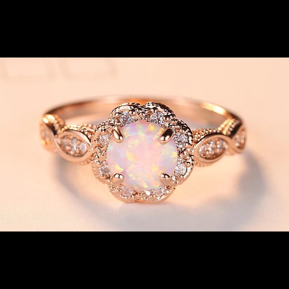 Rose Gold Opal w/Diamonds Engagement Friendship Ring - Women’s Ring - New - Picture 9 of 10